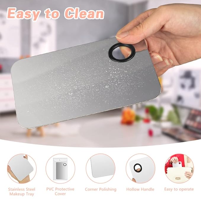 6PCS Makeup Mixing Palette, Stainless Steel Cosmetic Makeup Palette With Spatula Makeup Artist Tool, Professional Cosmetic Mixing Makeup Palette For Mixing Eye Shadow/Eyelash/Nail Art/Foundation-Velvo Beauty