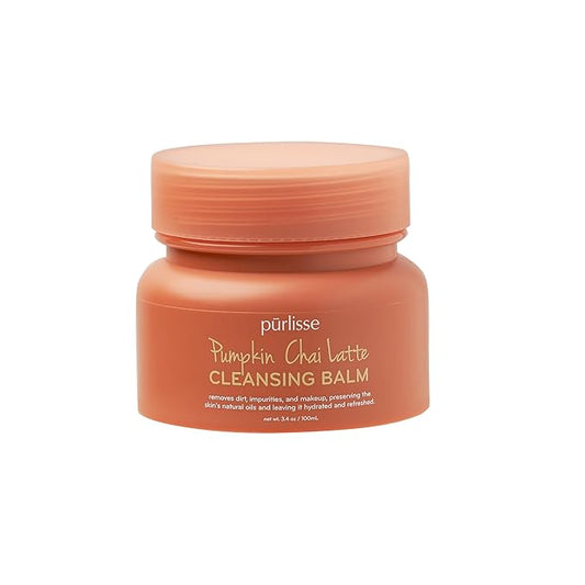 pūrlisse Pumpkin Chai Latte Cleansing Balm - Hydrating Facial Cleanser Enriched with Pumpkin, Chai & Soy Milk - Makeup Remover Balm & Gentle Face Wash for Women & Men (3.4 oz)-Velvo Beauty