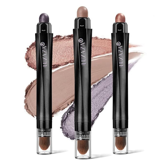 3Pcs Eyeshadow Stick Set, Matte And Shimmer Creamy Eyeshadow Pencil,Eye Brightener Stick,Nude Caramel Grayish Purple Shadow Sticks Set, Waterproof Long Lasting Smoky Highlighter Eye Makeup-Velvo Beauty
