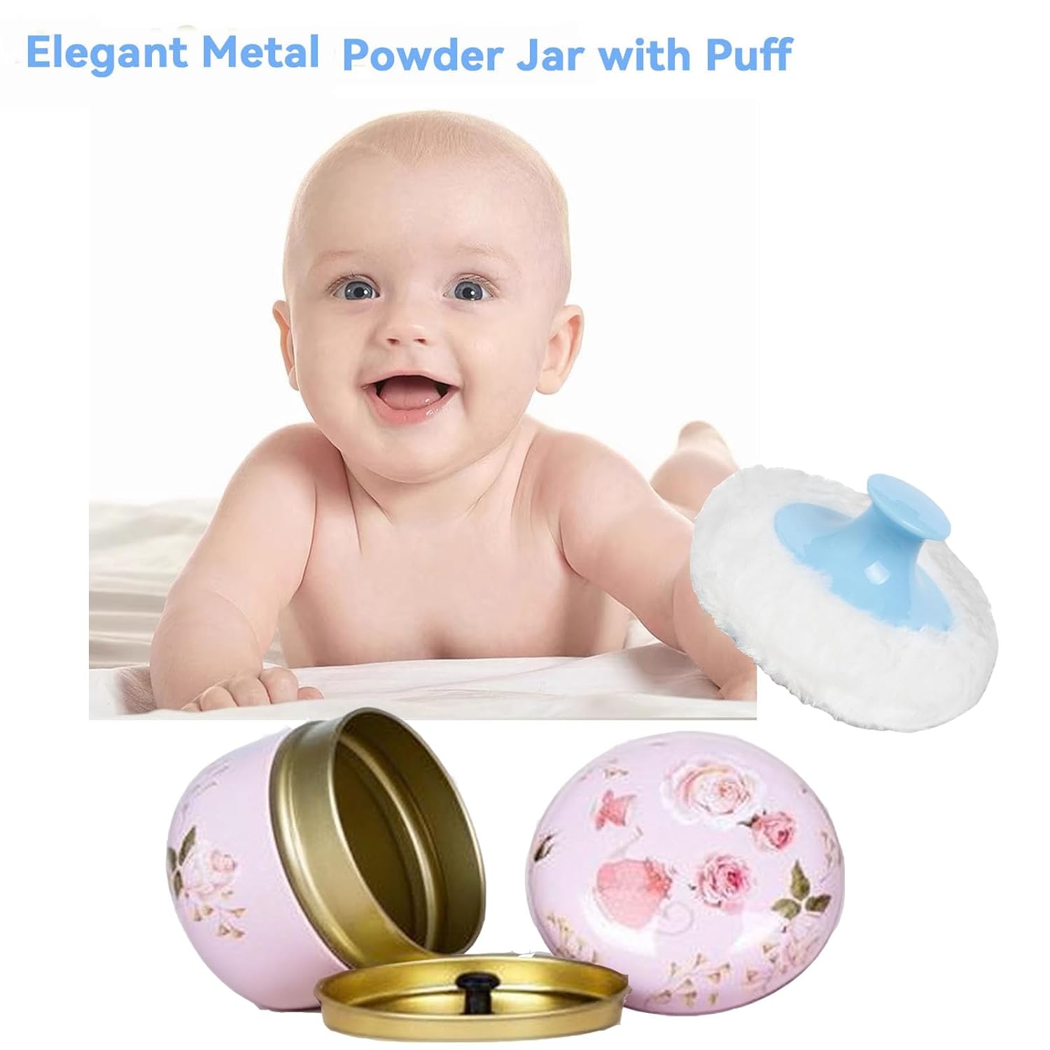 Body Powder Puff and Container, 3.35" Portable Dusting Powder Container with Soft Puff Loose Powder Case Box Jar with Lids for Baby Women Home and Travel Use-Velvo Beauty