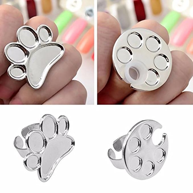 2 Pieces Mini Nail Art Polish Holder Nail Art Palette Rings Nail Palette Finger Rings-Velvo Beauty