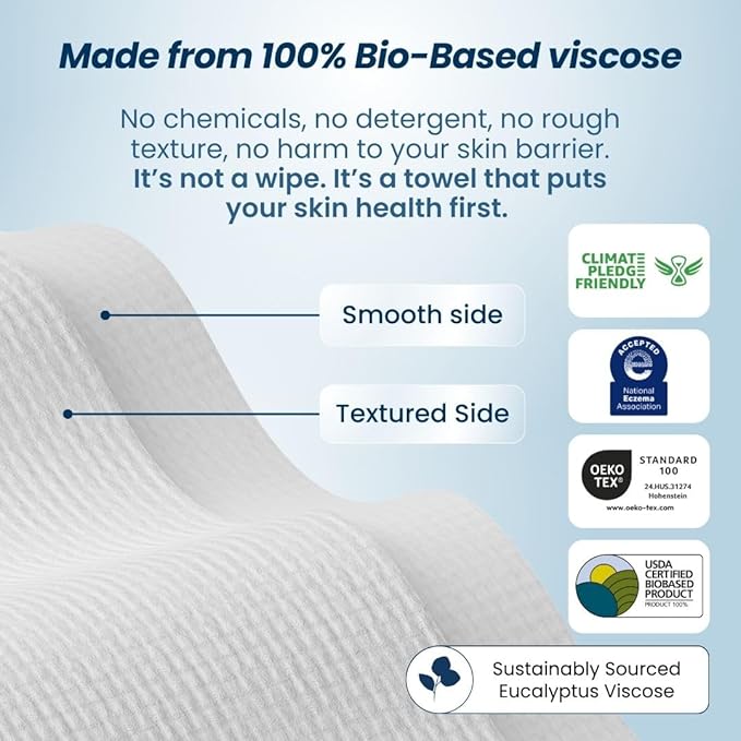 Clean Skin Club Clean Towels XL™, USDA Certified 100% Biobased Dermatologist Approved Face Towel, Disposable Makeup Remover Dry Wipes, Facial Wash (4 pack)-Velvo Beauty
