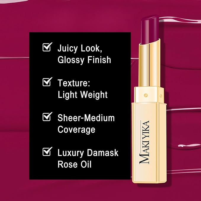 MAKI YIKA Moisture Purple Lipstick for Women Hydrate Lip Gloss for Dry Cracked Lips Weightless Glossy Lip Color Juicy Finish,MA067 Jam Purple-Velvo Beauty