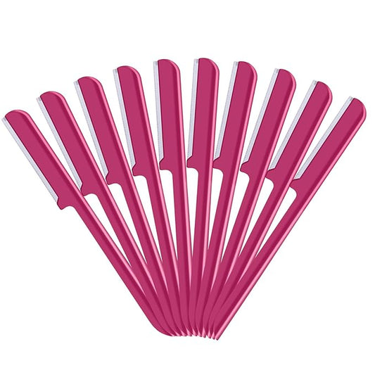 10 Pieces Women's Facial Razor Eyebrow Shaver Razor Brow Shaper Eyebrow Trimmer Dermaplaner Shaping Tool with Cover (Rose Red)-Velvo Beauty