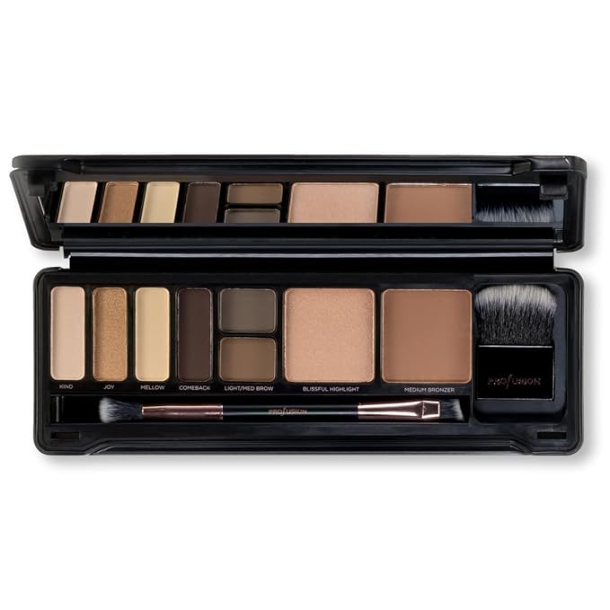 Profusion Cosmetics Day Face Pro Makeup Case - 8 Shades Palette with Brushes for Perfect Daytime Looks-Velvo Beauty
