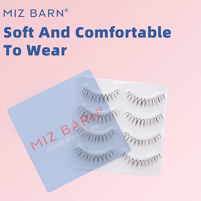 Miz Barn Daily Natural Look False Eyelashes,4 Pairs Natural Soft Lightweight Comfortable Short Lashes Clear Band Handmade Luxurious False Eyelashes(A05)-Velvo Beauty