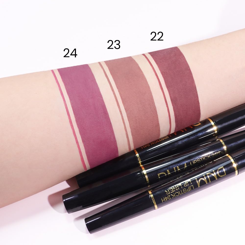 Kaely 2-in-1 Light Plum Rose Matte Lip Liner & Lipstick Combo Set Kit for Women, Magic Neutral Lipstick 24 Hours Original Lips Liner Pencil Stain Makeup Long Lasting Waterproof 24-Velvo Beauty