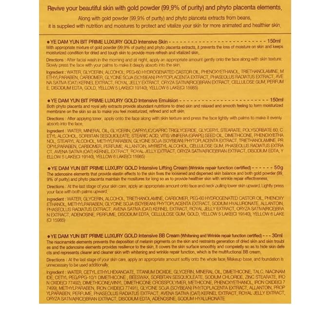 Premium Luxury Gold Women Facial Skin Care Set (4Pcs) Beauty & Personal Care, Nourishing And Moisturizing, Calming Korea Cosmetic for Yedam Yun Bit-Velvo Beauty