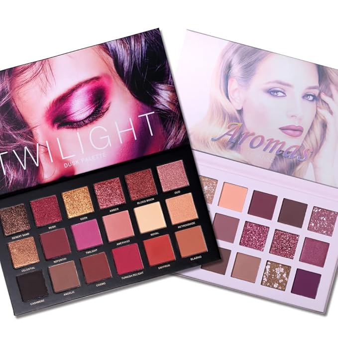 2Pcs Twilight Dusk + Aromas Nude Eyeshadow Palette Makeup Set, Matte Shimmer Glitter Pressed Pearl All Highly Pigmented Blending Powder, Natural Velvet Texture Eye Shadow Kit-Velvo Beauty