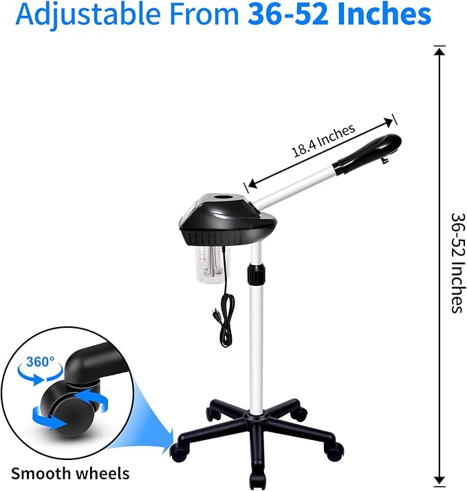 Professional Facial Steamer on Wheels, Facial Steamer for Facial Deep Cleaning, Facial Humidifier for Spa, Adjustable Height for Spa, Salon and at Home Use-Velvo Beauty