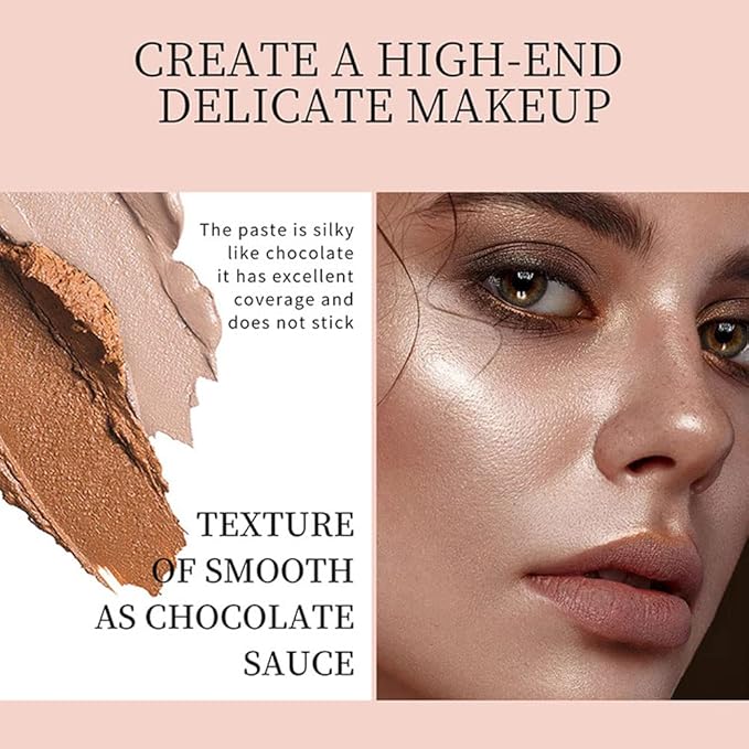 Pro Cream Highlight and Contour Palette Kit with Mirror & Brush for Women. White Silver Gold Highlight Brown Face Correcting Concealer Palette-Velvo Beauty