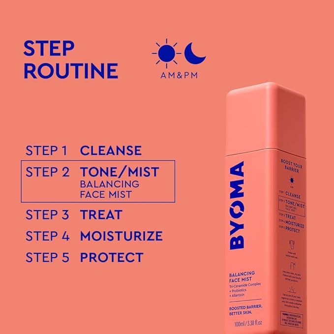 BYOMA Balancing Face Mist - pH Balanced Face Toner with Ceramides, Probiotics & Allantoin - Alcohol Free Toner Spray - Balance, Soothe & Refresh Throughout The Day - 3.38 fl. oz-Velvo Beauty