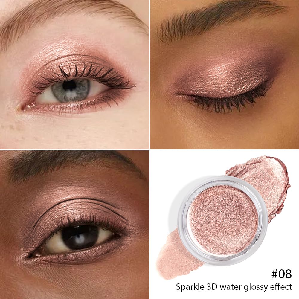 Glitter Shimmer Metallic Cream Eyeshadow Palette Makeup, Rose Gold Natural Single Mini Instant Holographic Eyeshadow For Women, Sombras Crema Para Ojos, Talc, Paraben & Cruelty Free-Velvo Beauty