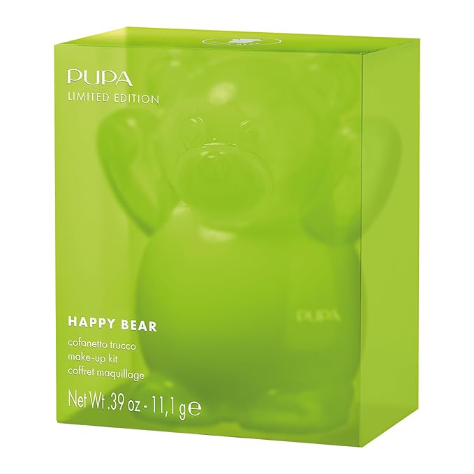 Pupa Milano Happy Bear Makeup Kit, 006 Green, 0.39 oz - Makeup Gift Set - Makeup Palette - Blush - Eyeshadow - Highlighter - Lip Gloss - Face Makeup-Velvo Beauty