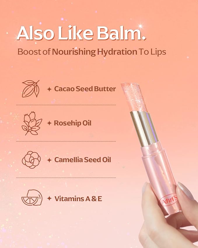 AMTS Tinted Lip Balm - Crystal Lights | Hydrating Glitter Lipstick | Pearl Shimmering Daily Lip Makeup for dry, cracked, chapped lips | korean beauty Moisture Lip Tint-Velvo Beauty