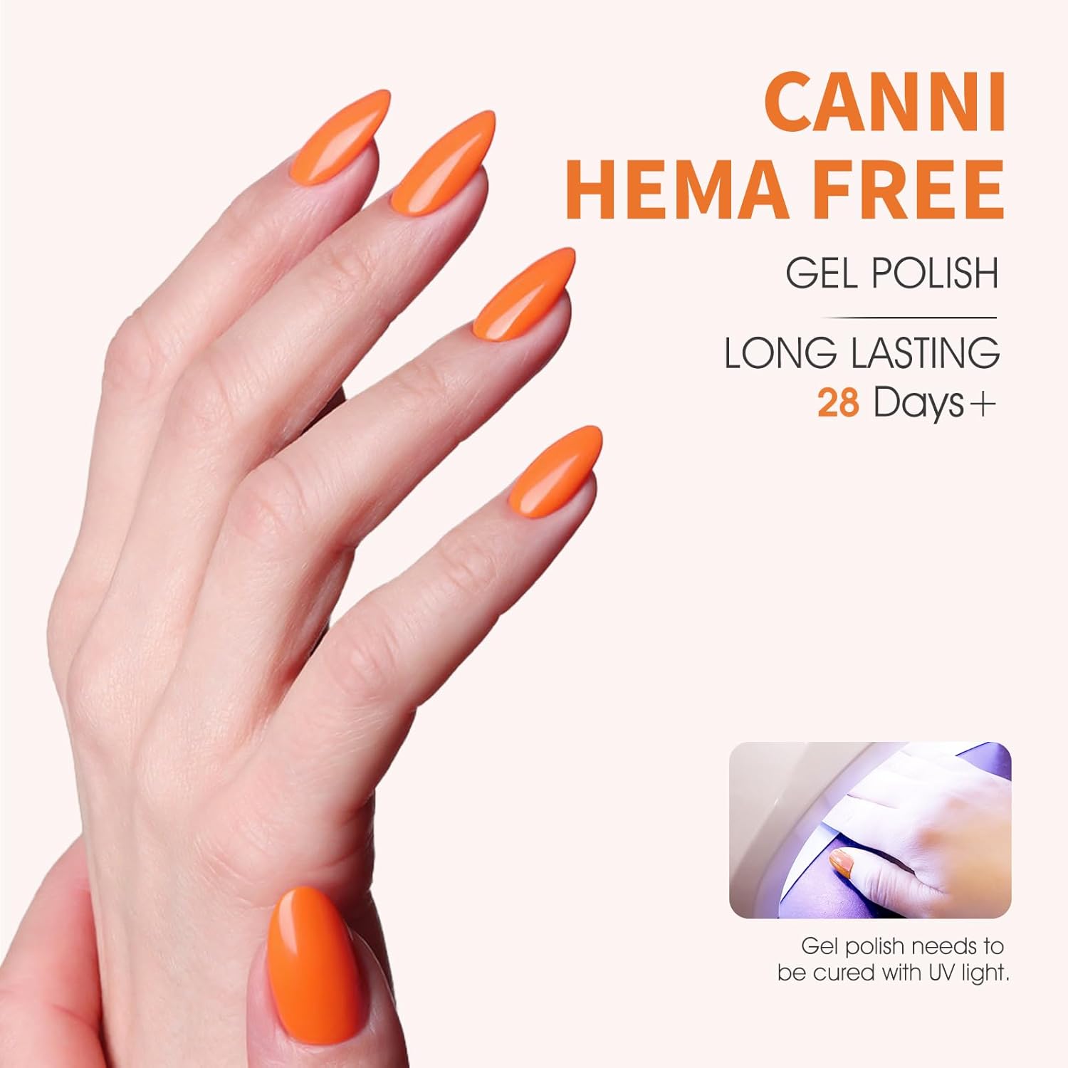 CANNI Orange Gel Nail Polish – 1pcs Bright & Light Orange UV/LED Soak Off Gel, High Gloss Color for DIY Manicure, French Nails & Salon Use-Velvo Beauty