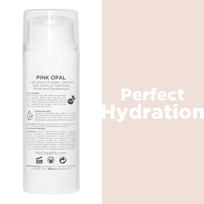 Pink Opal Moisturizing Body Lotion with Coconut Butter and Hyaluronic Acid, 3.4 fl. oz.-Velvo Beauty