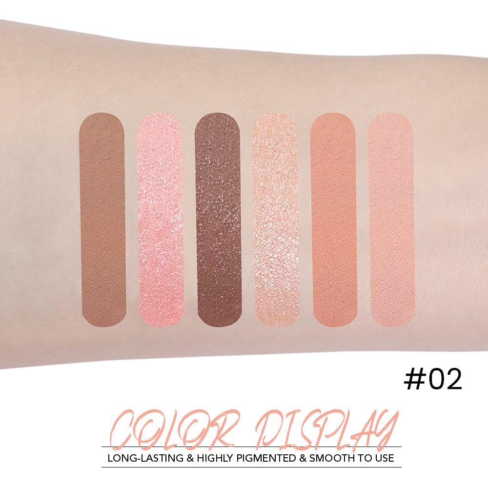 6-Color Nude Champange Brown Matte & Shimmer Eyeshadow Palette with Mirror – Highly Pigmented, Long-Lasting Eye Makeup for Artists & Creative Looks (02#)-Velvo Beauty