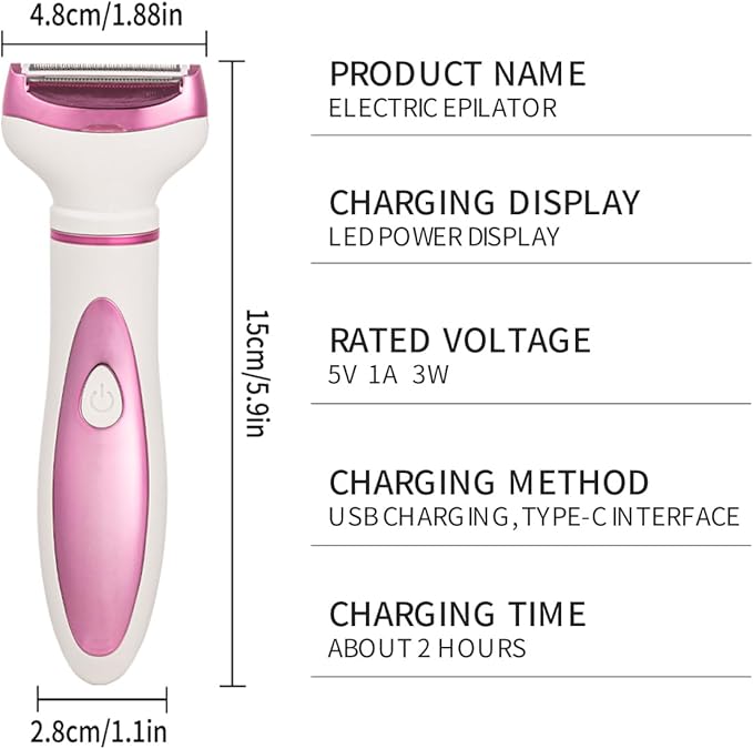 Electric Razor for Women, Bikini Trimmer Womens Shaver for Face Nose Eyebrow Body Leg Pubic Underarm Arm Ladies Rechargeable 4 in 1 Hair Removal Kit Painless Trimming, Gifts for Women (Pink)-Velvo Beauty