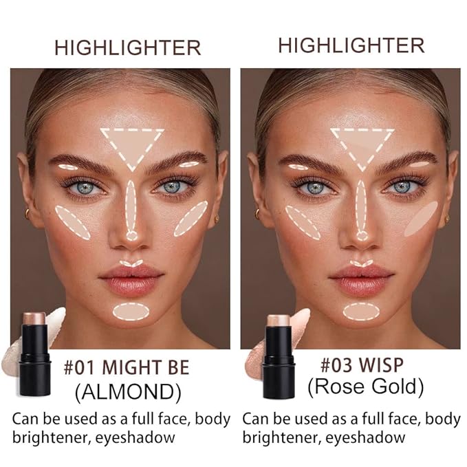evpct 2Pcs Cream Contour Foundation Stick for Neutral Skin, Highlighter & Bronzer Pen Face Brightens & Shades Pencil Highlighting Shade Longwear Makeup Highlight Bronzer Shaping Trimming Stick, 01&03-Velvo Beauty