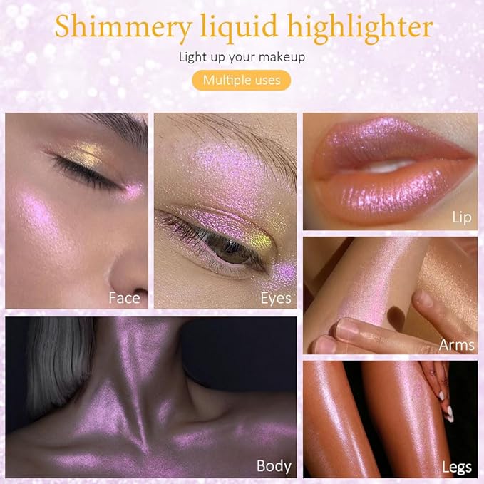 evpct Mermaid Pink Highlighter Makeup Liquid Blue Purple Green Glitter Iridescent Face Festival Highlighter Makeup Waterproof Long Lasting Halographic Shimmer Body Highlighter makeup Palette Stick-Velvo Beauty