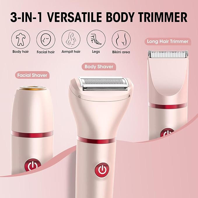Bikini Trimmer for Women- 3 in 1 Painless Electric Razors for Women,Waterproof Pubic Hair Trimmer and Facial Hair Remover,LCD Display Body Shaver for Trip,Rechargeable Women's Grooming Kit-Velvo Beauty