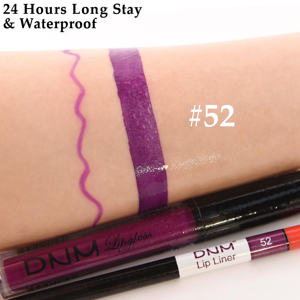 evpct 2Pcs Purple Matte Liquid Lipstick Lip Gloss Stain and Retractable Lip Liner Makeup Set for Women Long Lasting Waterproof 24 Hours Permanent Lipstick labial mate larga duracion 24 52#-Velvo Beauty