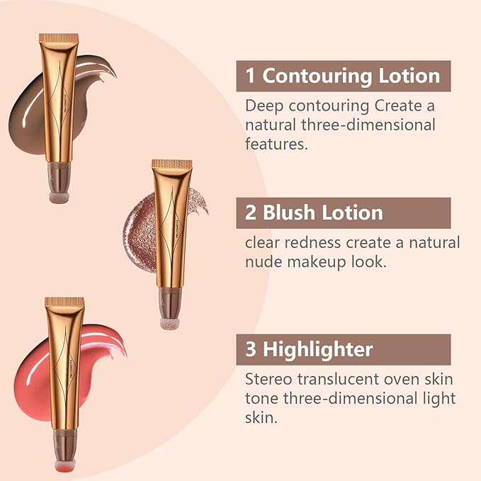 Liquid Contour Beauty Wand Set,Blush Liquid Contour Stick Highlighter Makeup With Cushion Applicator,Long Lasting Smooth Natural Matte Finish,Lightweight Blendable Super Silky Cream Sticks (01#03#05)-Velvo Beauty