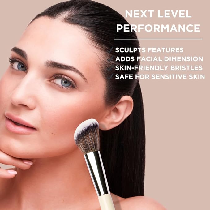 HALEYS Contour Brush VEGAN + CRUELTY-FREE, Angled & Tapered with Fluffy Bristles, Ideal for powder, cream, liquid, Use with blush, contour, bronzer, Sustainable Wood-Velvo Beauty