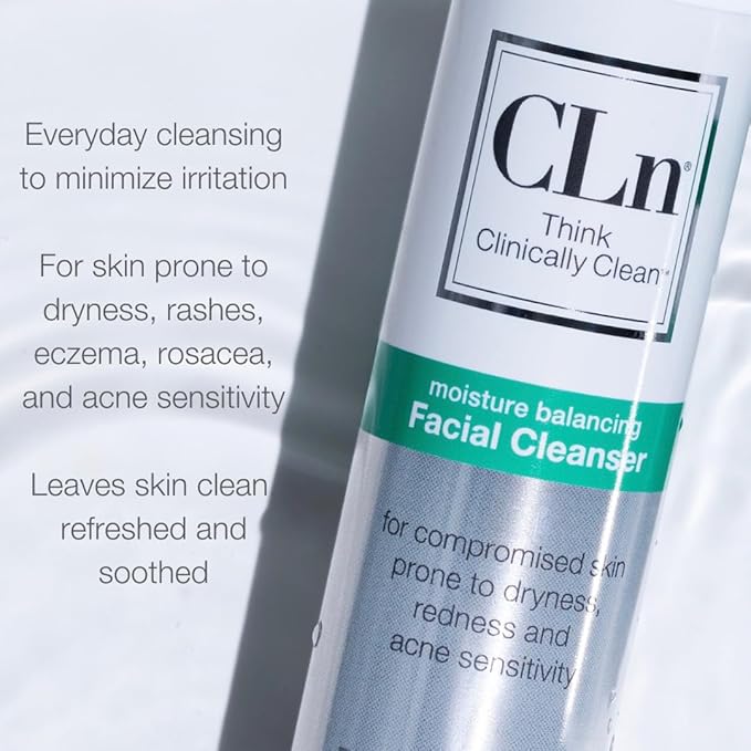 CLn® Facial Cleanser - Hydrating Facial Cleanser with Glycerin, For Skin Prone to Dryness, Eczema, Redness, Irritation & Acne Sensitivity, Fragrance-Free & Paraben-Free, 3.4 fl. oz.-Velvo Beauty