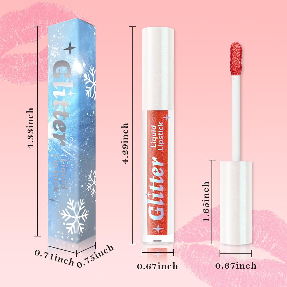Red Metallic Lipstick for Women,Lightweight Glitter Sparkling Liquid Lipsticks,Shimmer Lip Gloss Stain Long Lasting Waterproof Smudge Proof Non-Drying 24 Hour Full Coverage Lip Makeup,Vegan-Velvo Beauty