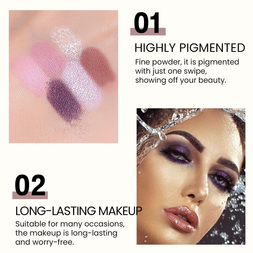 6-Color Pink Champange Purple Matte & Shimmer Eyeshadow Palette with Mirror – Highly Pigmented, Long-Lasting Eye Makeup for Artists & Creative Looks (03#)-Velvo Beauty