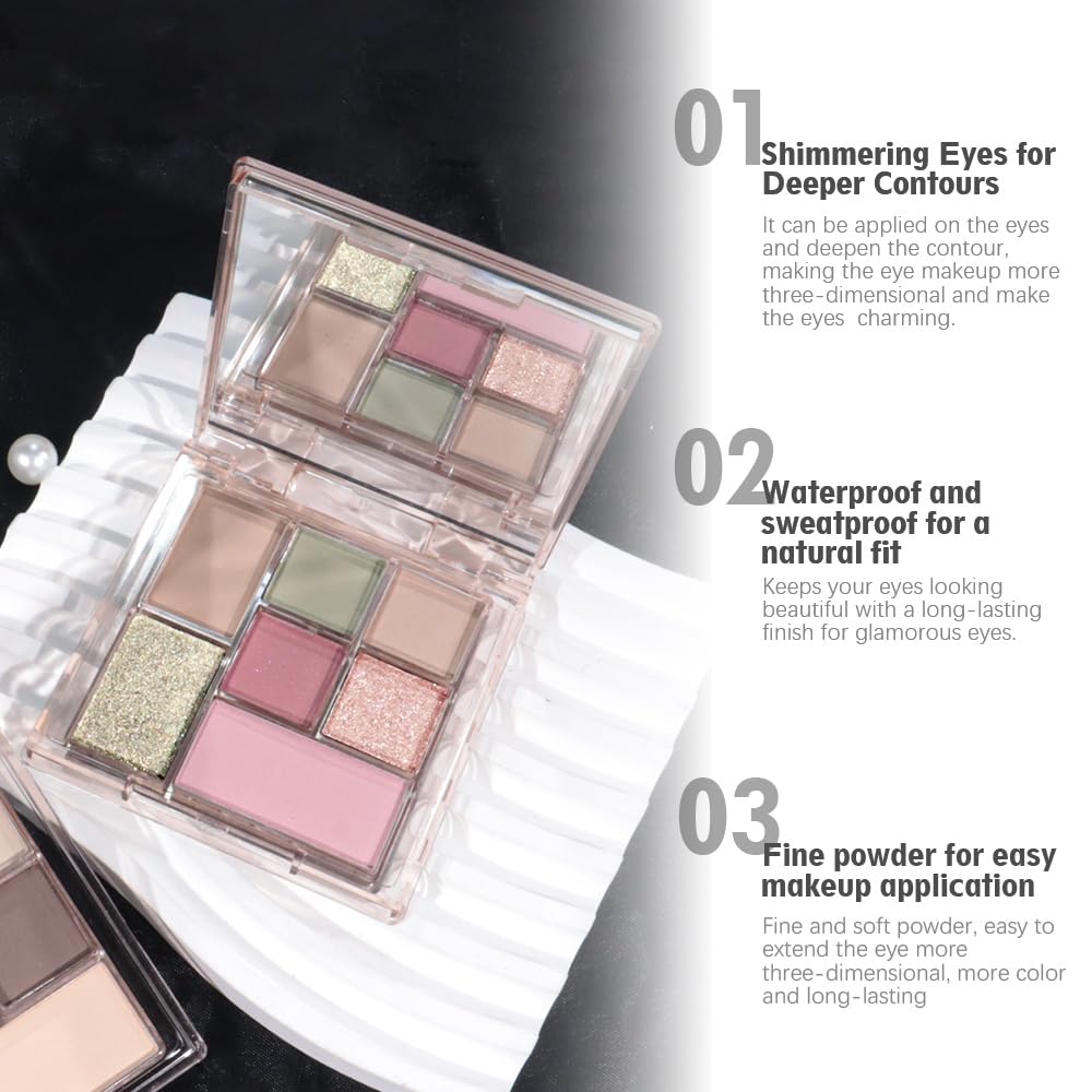 Nude Pink 7Colors Eyeshadow Makeup Palette with Mirror,Green Natural Neutral Eye Shadow Palettes for Older Women,Long Lasting Naturing-Looking,Lightweight,Waterproof,Eye Makeup Kit Travel Size,Vegan-Velvo Beauty