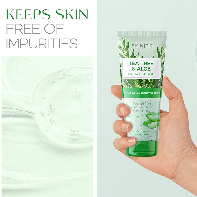 Tea Tree & Aloe Exfoliating Scrub - Dermatologist Tested, Multi-Tasking Cleanser, Clears Skin - Anti-Aging, Clean Beauty, Cruelty-Free Korean Skincare for All Skin Types - 6.76 Fl Oz / 200ML-Velvo Beauty