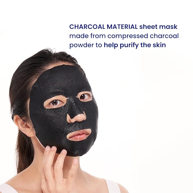FACETORY K Beauty Face Mask Skin Care - LET'S TALK DETOX PURIFYING Sheet Mask with Charcoal & Volcanic Ash | Pore Refining Charcoal Face Mask (5 Pack)-Velvo Beauty