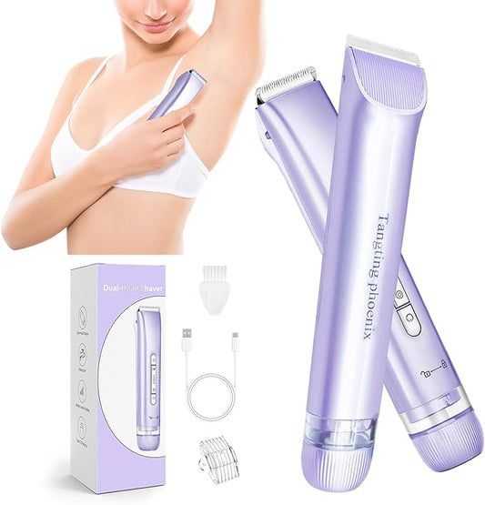 2-in-1 Electric Shaver & Bikini Trimmer for Women-Painless Electric Razor for Face,Body & Intimate Areas,Cordless Wet/Dry Shaver with Dual Blades,Waterproof for Shower&Travel(Purple)-Velvo Beauty