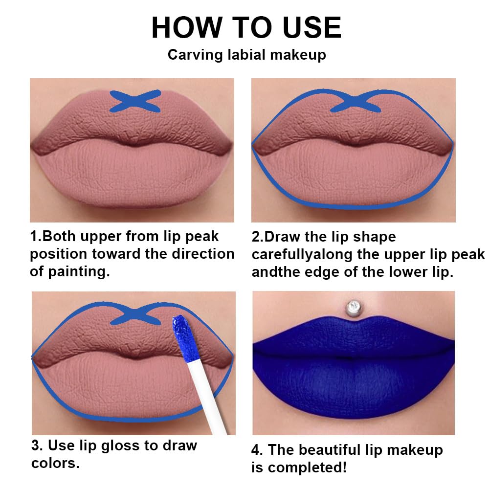 evpct 2Pcs Dark Royal Blue Matte Liquid Lipstick Lip Gloss Stain and Retractable Lip Liner Makeup Set for Women Long Lasting Waterproof 24 Hours Lipstick labial mate larga duracion 24 55#-Velvo Beauty