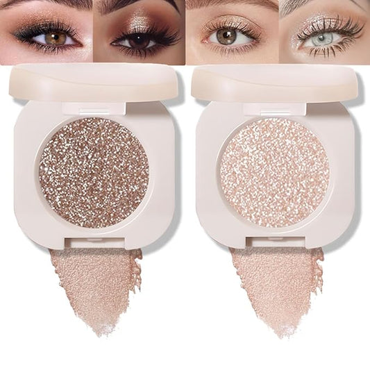 2Pcs Single Color Glitter Eyeshadow, Light Monochrome Pressed Glitter Matte Shimmer Eyeshadow, Talc-Free, Paraben-Free, Cruelty-Free, Lightweight Long-Lasting Single Eyeshadow Palette 10#+11#-Velvo Beauty