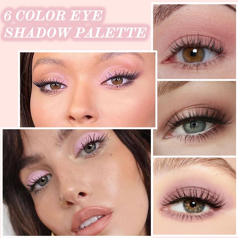 6Colors Glitter Matte Eyeshadow Palette, Natural Nude Brown Purple Coffee Shimmer Sparkly Eye Shadow Makeup, Warm Pastel Eyeshadows Palette, Long Lasting, Natural-Looking Women Girls Eye Shadow 01-Velvo Beauty