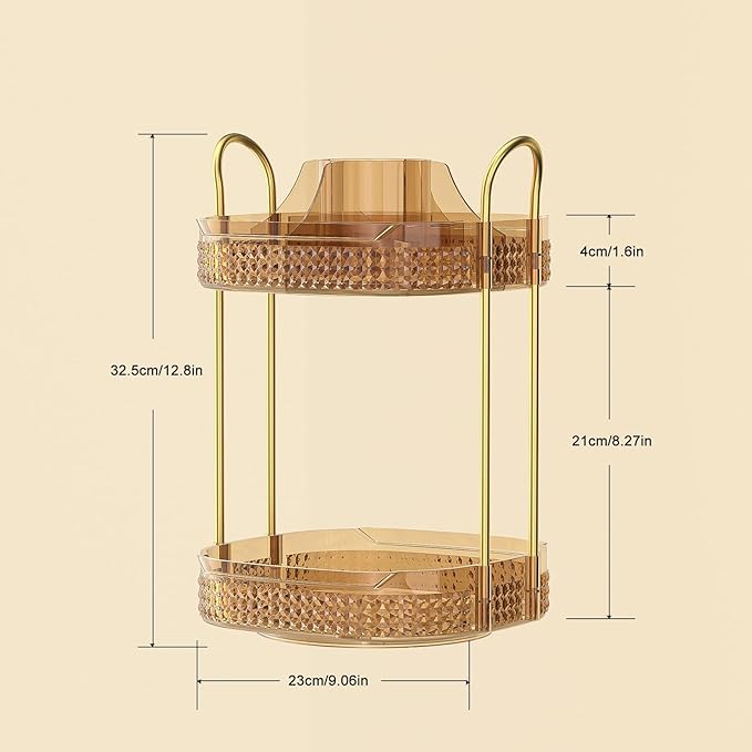 360° Rotating Makeup Organizer 2 Tier, Large Skincare Clear Make Up Storage Spinning Perfume Organizers for Bathroom Counter Dresser, Pink-Velvo Beauty