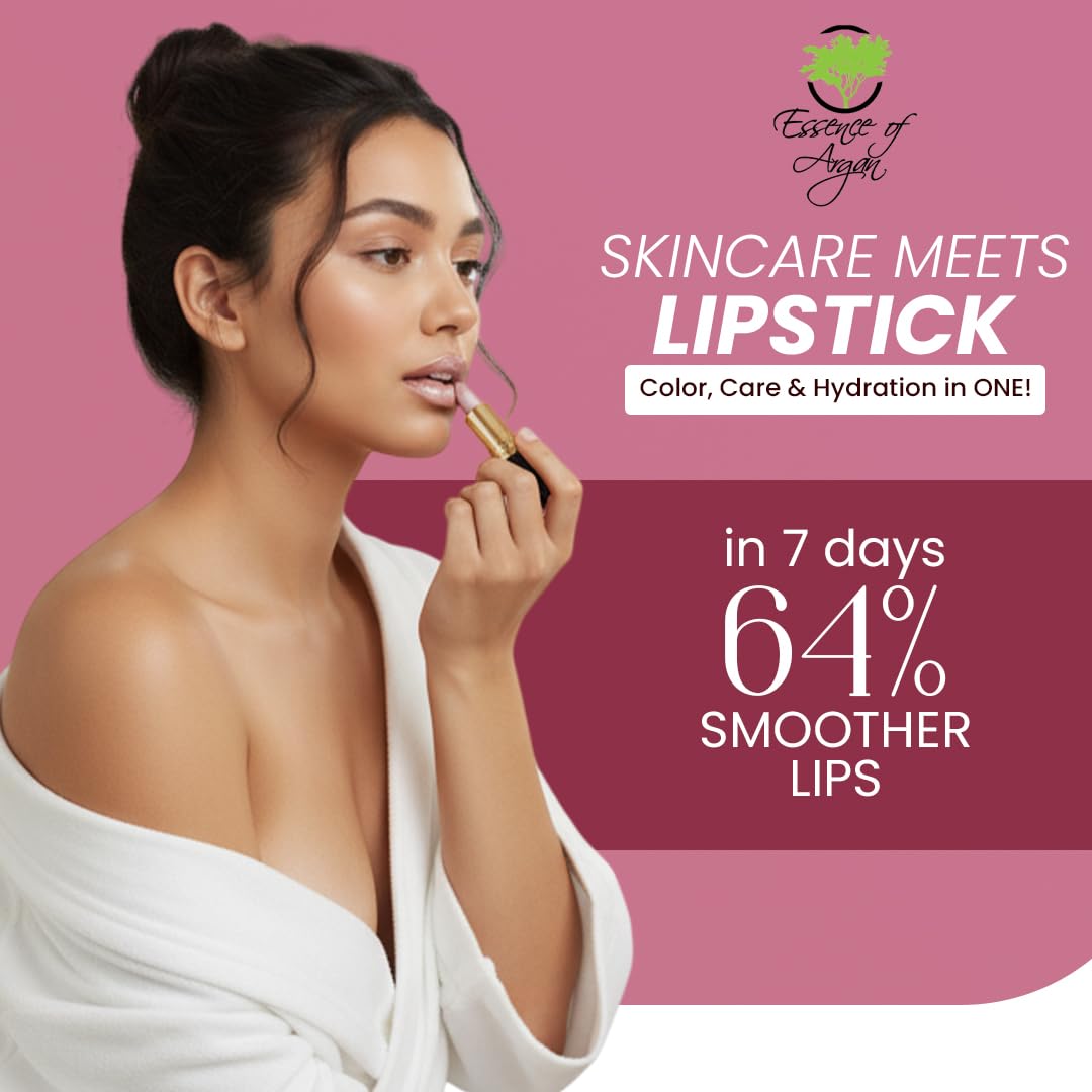 Essence Of Argan Pink Lip Stick for Cracked and Dry Lips - 100% Pure Argan Oil, Shea Butter, Jojoba Oil & Aloe Vera - Hydrating Long Lasting Lipstick - Deep Moisturizing Pink LipStick for Women-Velvo Beauty