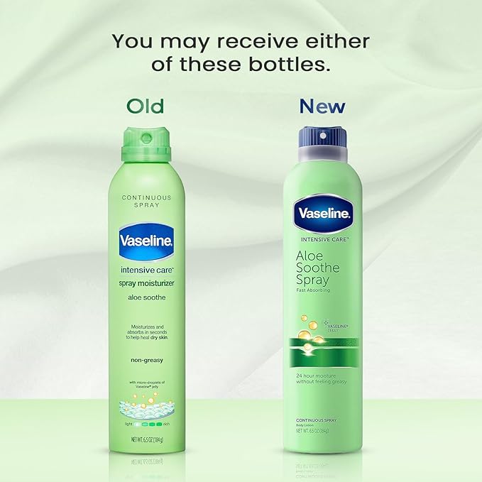 Vaseline Cocoa Radiant Spray + Aloe Soothe Spray Variety 2-Pack – Non-Greasy, Fast-Absorbing All-Over Moisturizer for Dry Skin, 6.5 Oz Ea