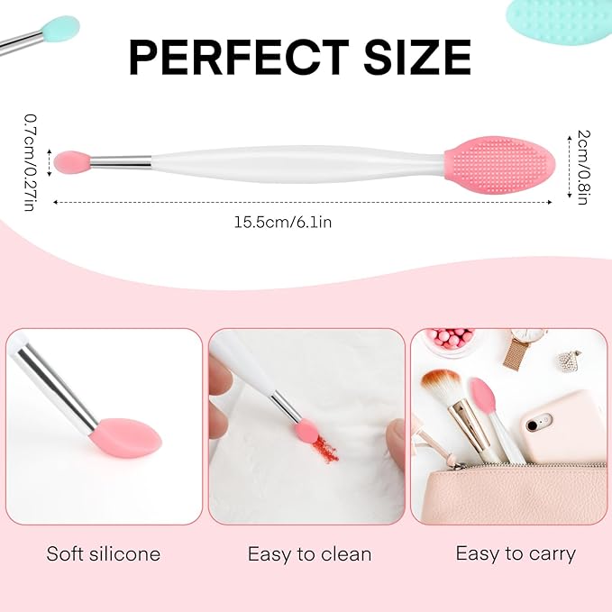 Unaone Lip Scrub Brush - 2 PCS Dual-ended Lip Scrubber Exfoliator and Silicone Lip Brush, 3-in-1 Silicone Lip Scrub Tool Lip Mask Applicator, Gentle Exfoliator & Applicator for Soft-Velvo Beauty