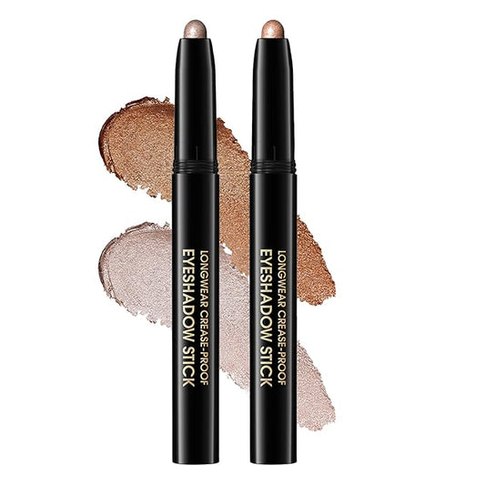 Eyeshadow Stick, Shimmer and Matte Cream Eye Shadow Brightener Sticks Eyeliner Pencil Crayon, Waterproof Long Lasting Eye Highlighter Stick Makeup,0.056 Oz(2PCS #1-Caramel+#9-Champagne)-Velvo Beauty