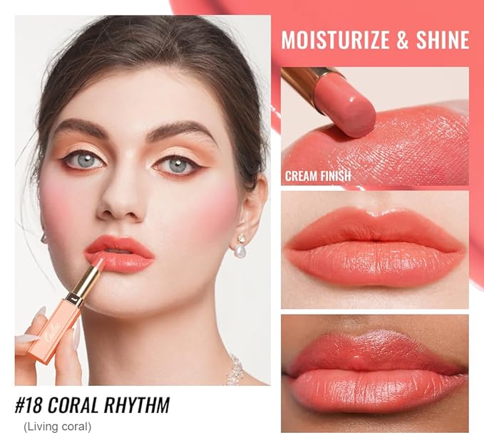 Oulac Shine Orange Lipstick for Women, 2 in 1 Glossy Coral Orange Tinted Lip Balm, Hydrating Lipstick for Dry Lips, Moisture Shine Juicy Finish Vegan 2.2g/0.07oz (18)-Velvo Beauty