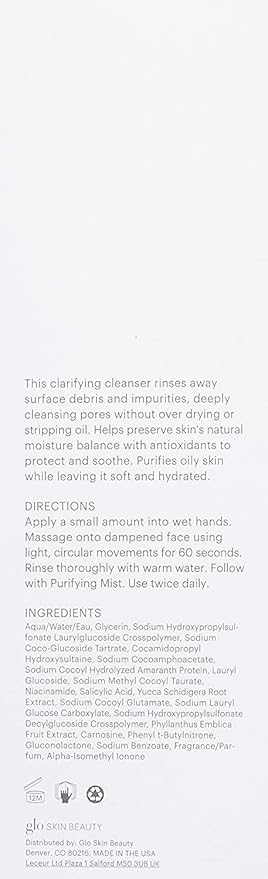 Glo Skin Beauty Purifying Gel Cleanser - Salicylic Acid + Niacinamide Face Wash Balances Skin, Targets Clogged Pores, Excess Oil & Breakouts - Gently Exfoliates & Minimizes Appearance of Fine Lines-Velvo Beauty