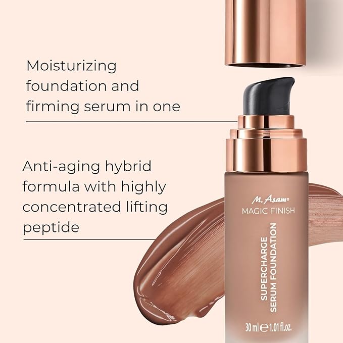 M. Asam MAGIC FINISH Supercharge Serum Foundation Deep Almond (1.01 Fl Oz) - Moisturizing Make Up & Firming Face Serum In One, Anti-aging CC Cream With Optimal Coverage & Hyaluronic Acid-Velvo Beauty