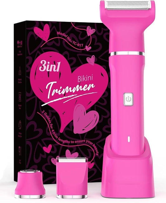 Electric Razors for Women - IPX7 Waterproof Pubic Hair Remover for Shower & Travel, 3-in-1 Bikini Trimmer with Body/Round/Curved Heads, Hypoallergenic Foil & Ceramic Blades, Self-Care Gifts for Her-Velvo Beauty