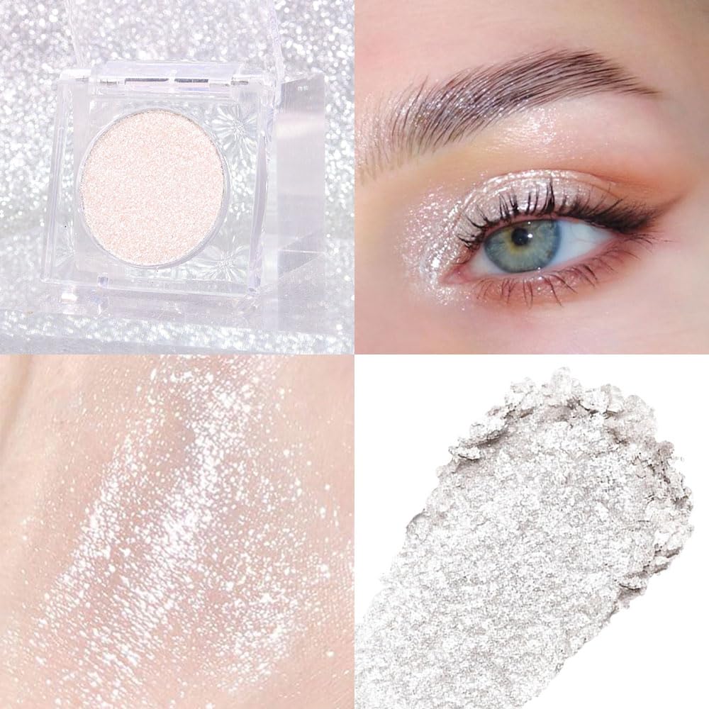 Beige White Monochrome Shimmer Eyeshadow Palette Makeup,Long Lasting Naturing-Looking Lightweight Glitter Single Eyeshadow,Neutral Powde Eye Shadow for Older Women-Velvo Beauty