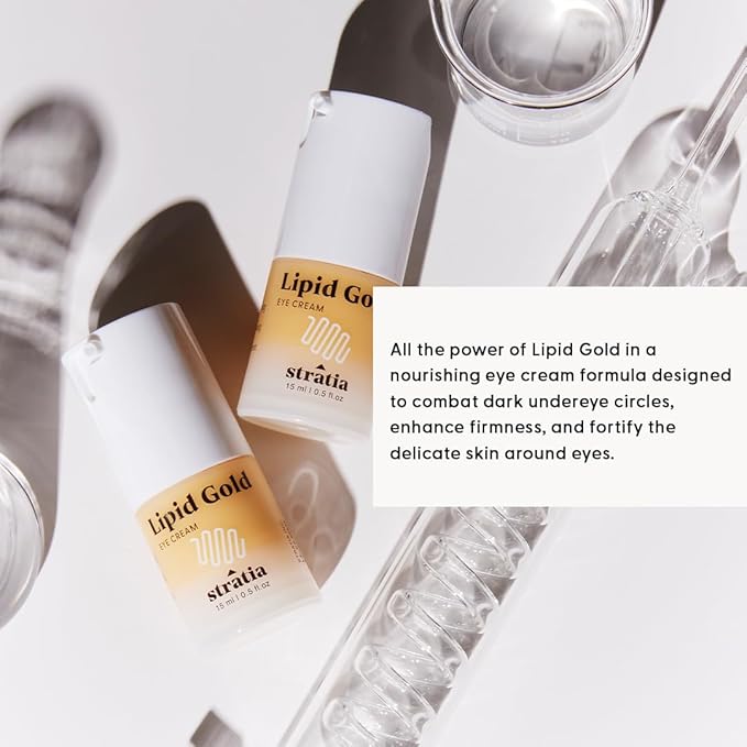 Stratia Lipid Gold Eye Cream Moisturizer & Anti-Aging Skin Care for Dark Circles, Fine Lines, Wrinkles, & Under Eye Brightener, 0.5 fl. oz-Velvo Beauty